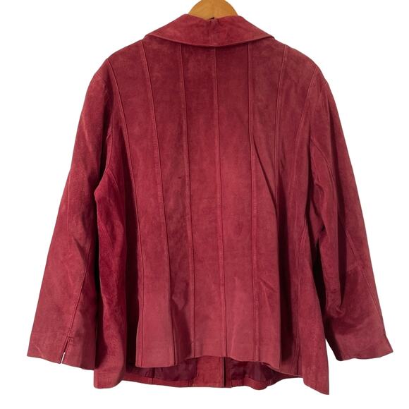 Vintage Suede Jacket Maroon Red Button Up Leather - Picture 2 of 11